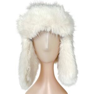 New Faux Fur Hat with Ear Flaps from T & T Fashions White and Beige
